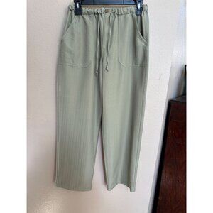 Jamaica Bay Petite Women’s Cropped Elastic Waist Pants Sage Green Rayon Blend PM